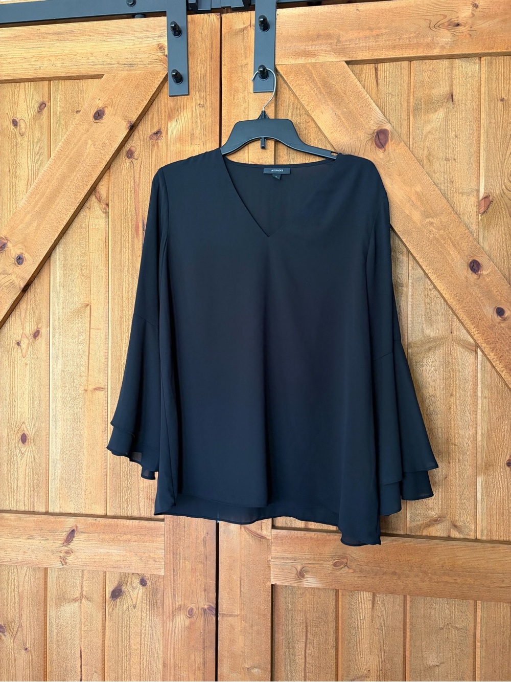 Alfani Black V-Neck Bell Sleeve Blouse